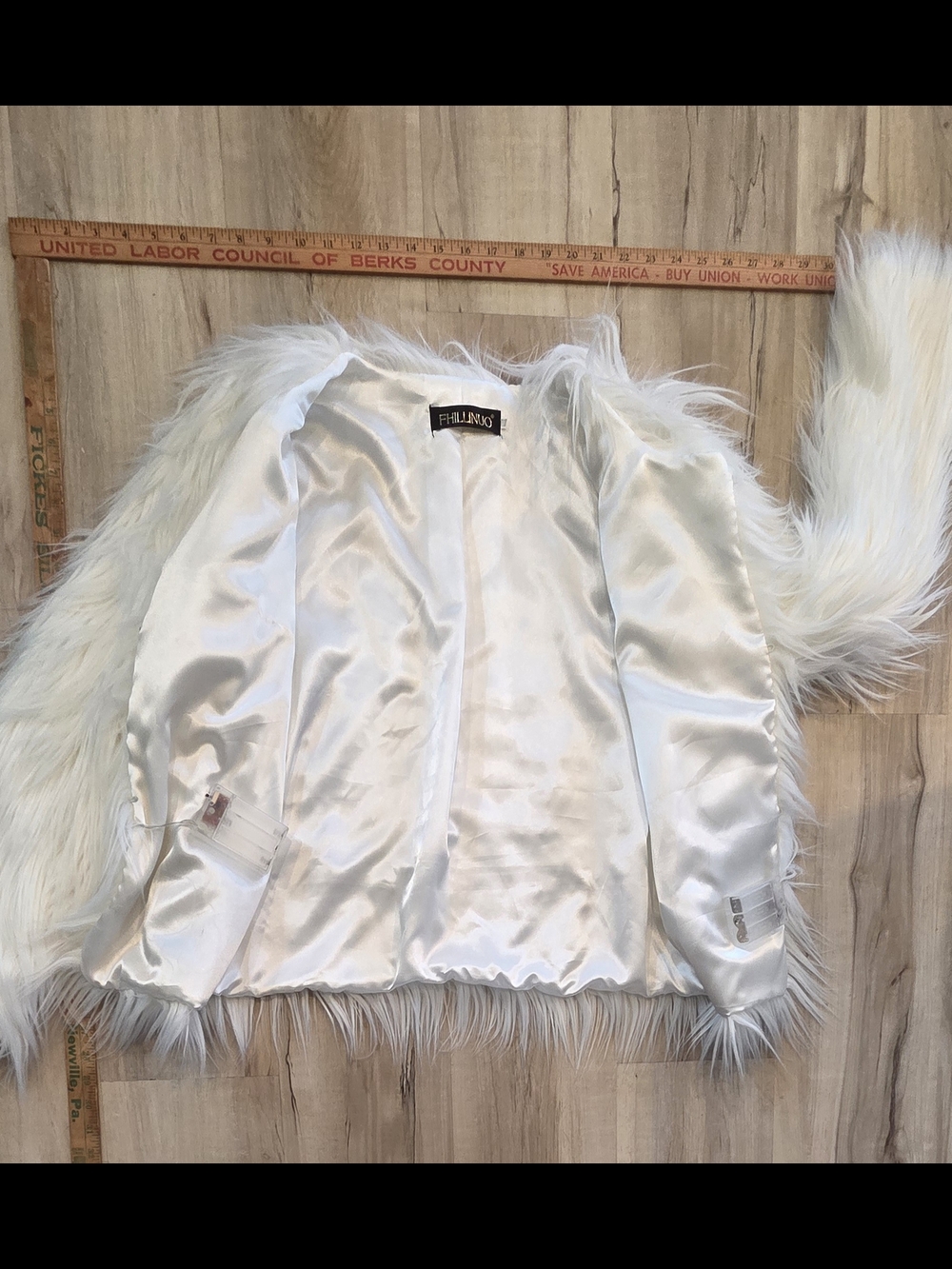 Light-Up Faux Fur Statement Jacket in White with Rainbow LEDs - Picture 6 of 8